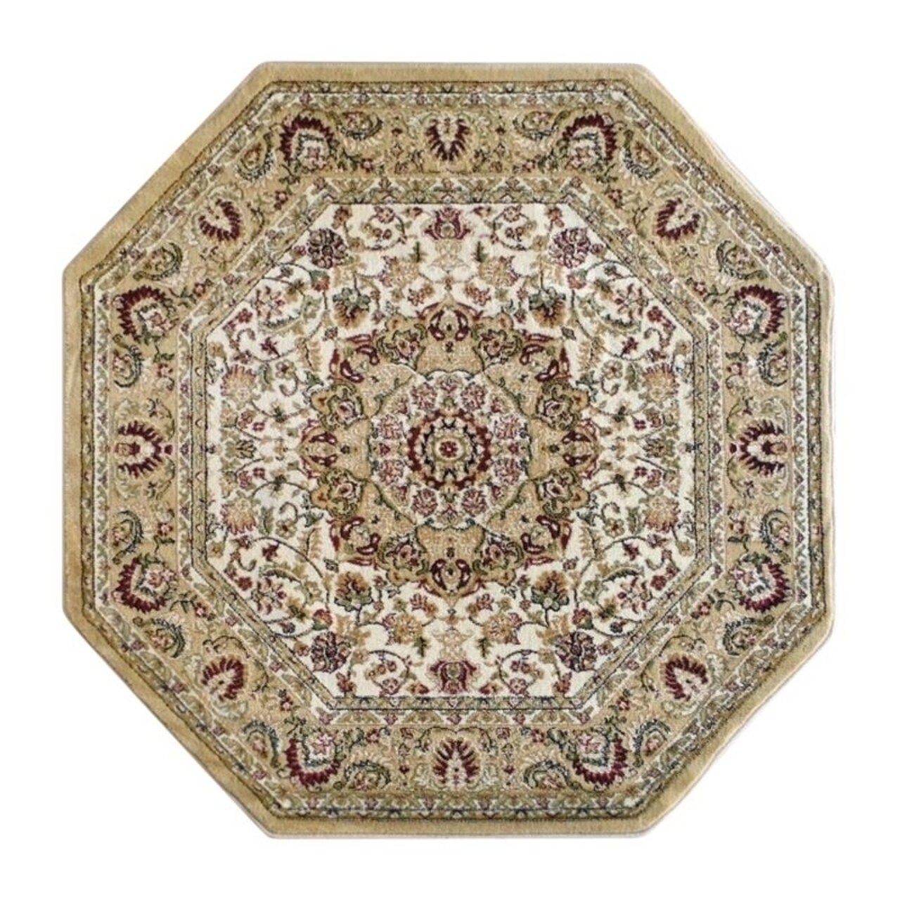 Flash Furniture Mersin Collection Persian Style 5x5 Ivory Octagon Area Rug-Olefin Rug with Jute Backing-Hallway, Entryway, Bedroom, Living Room